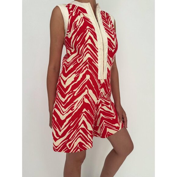 60s vintage red white abstract print retro mod gogo mini shorts playsuit romper - Picture 6 of 9